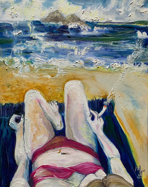 'BYRON BAY SUNBURN' 2026 MELANI DU JARDIN OIL ON CANVAS FRAMED 50 X 60 CM