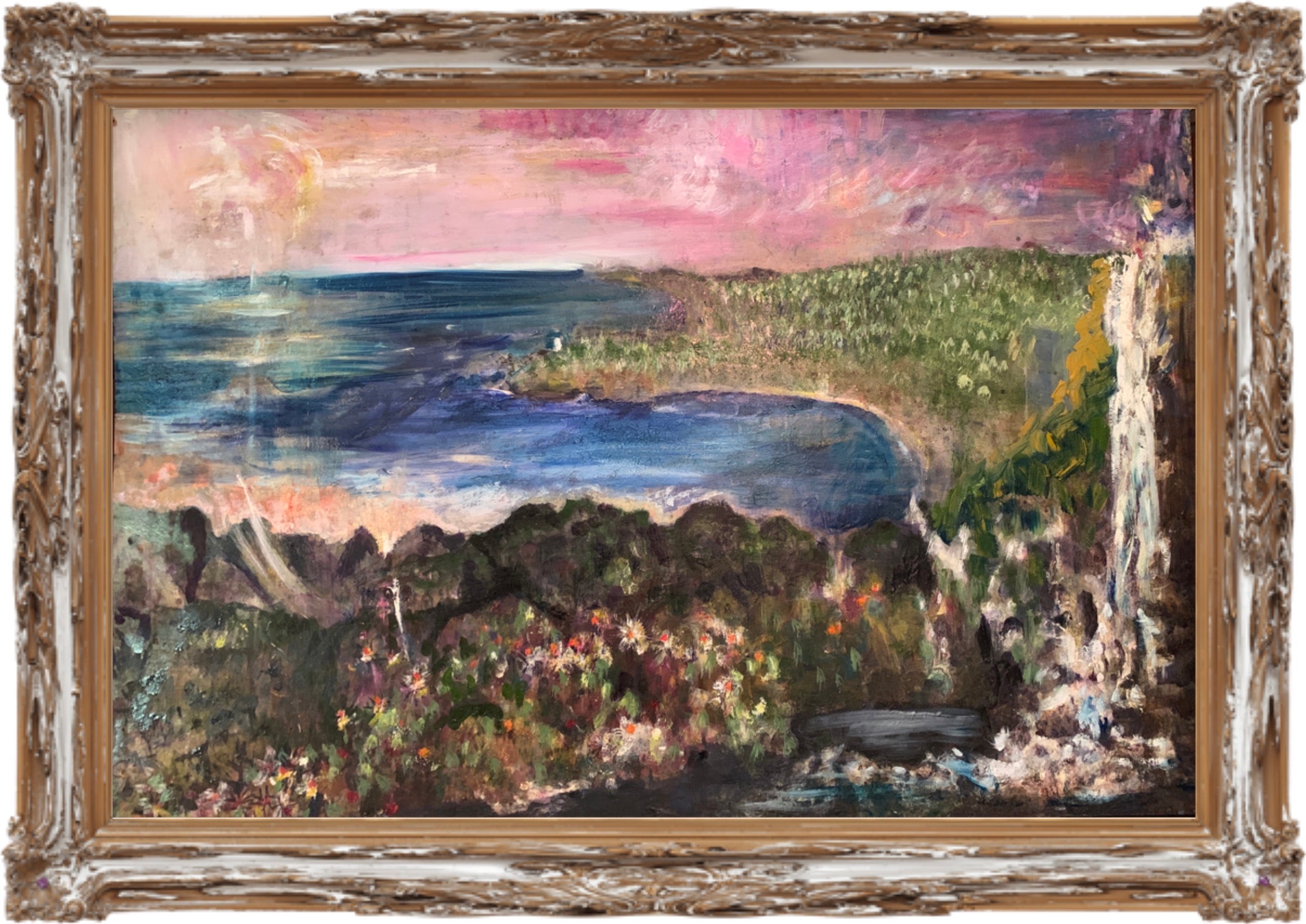 ‘TERANIA CREEK TO ARAKWAL’ OIL ON BOARD FRAMED 100 x 70 CM