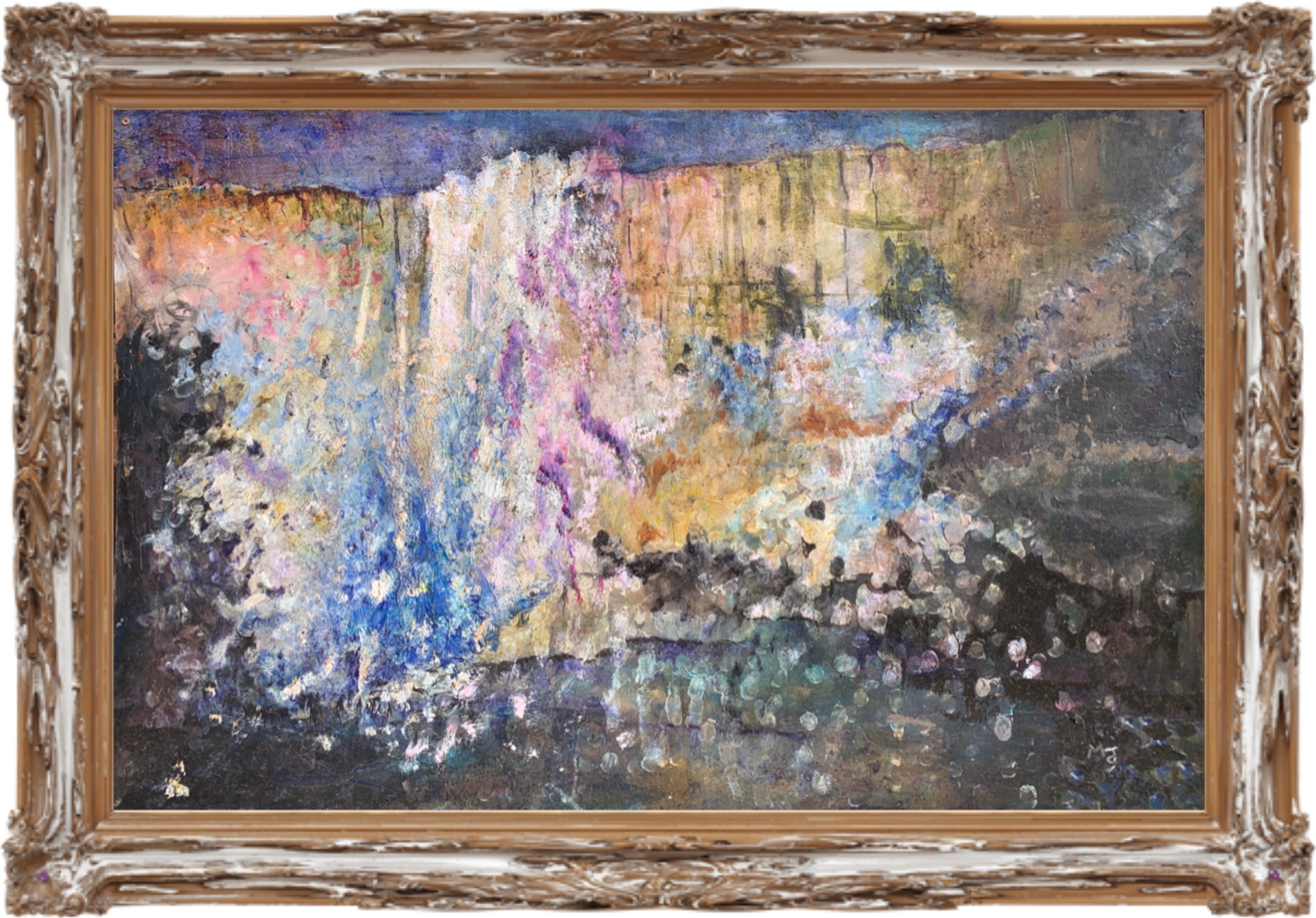 ‘PROTESTERS AFTER FIRE AFTER FLOOD’ OIL ON BOARD FRAMED 100 x 70 CM