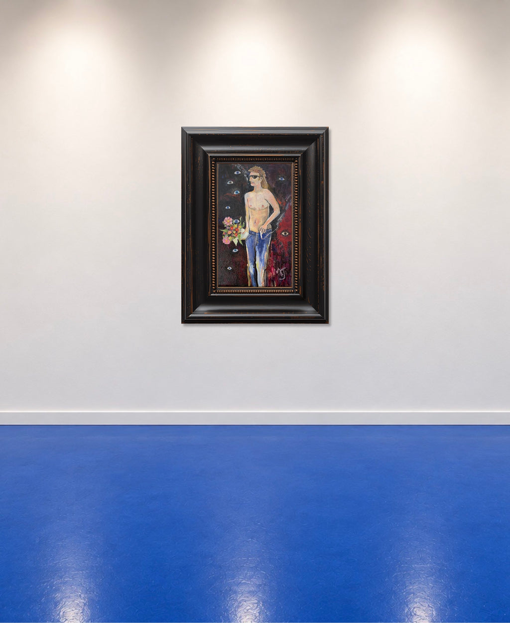 'ALL EYES ON SOMEONE’S LOVER' 2022 MELANI DU JARDIN OIL ON CANVAS FRAMED 27 X 37 CM FRAMED