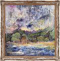 ‘RAIN DANCE OF THE WIDJIBAL WYBALL AT TYAGARAH’ OIL ON CARDBOARD FRAMED 90 x 90 CM