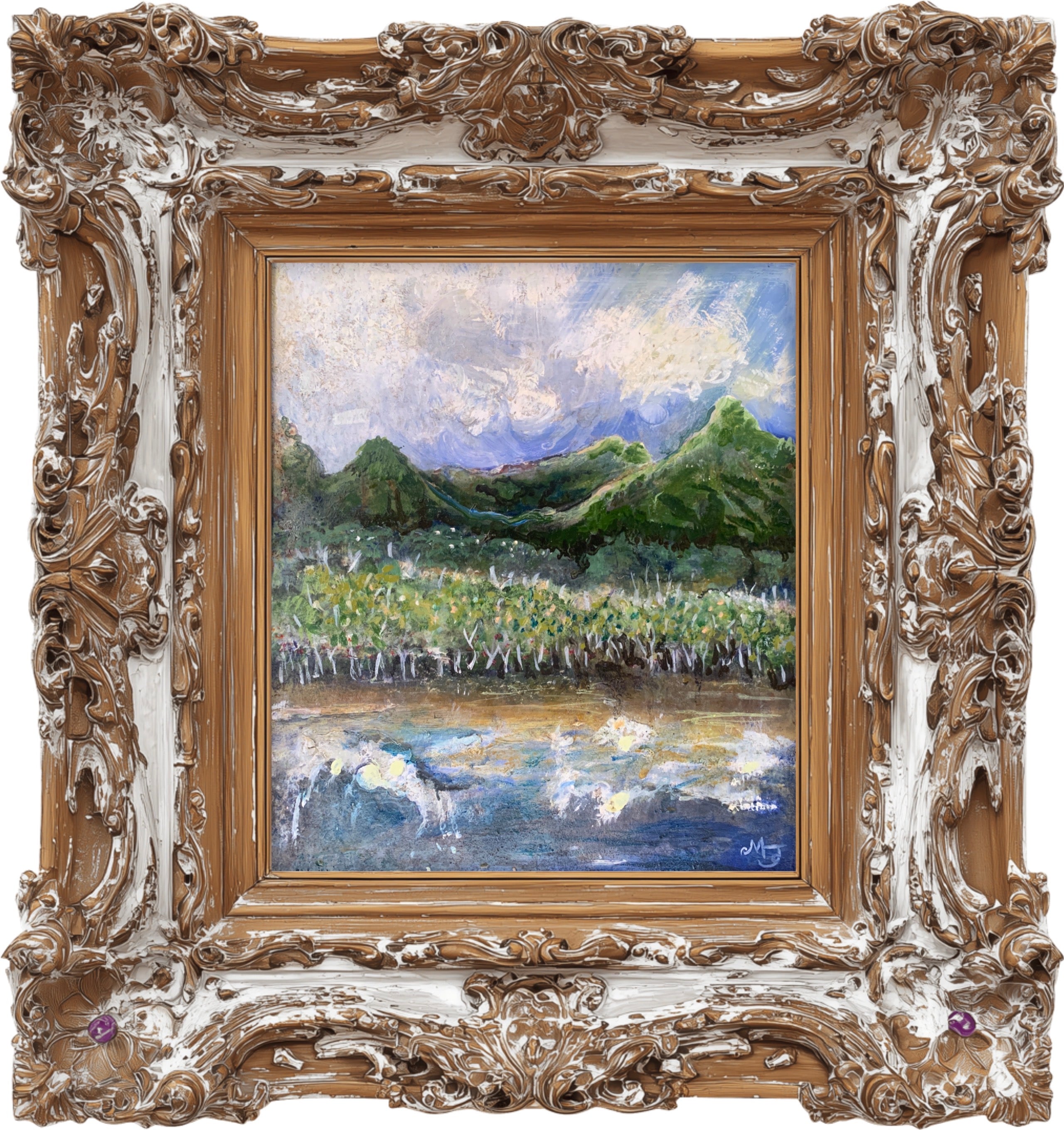 ‘TYAGARAH TO MINYON - ALL QUIET’ OIL ON CARDBOARD FRAMED 25 x 15 CM