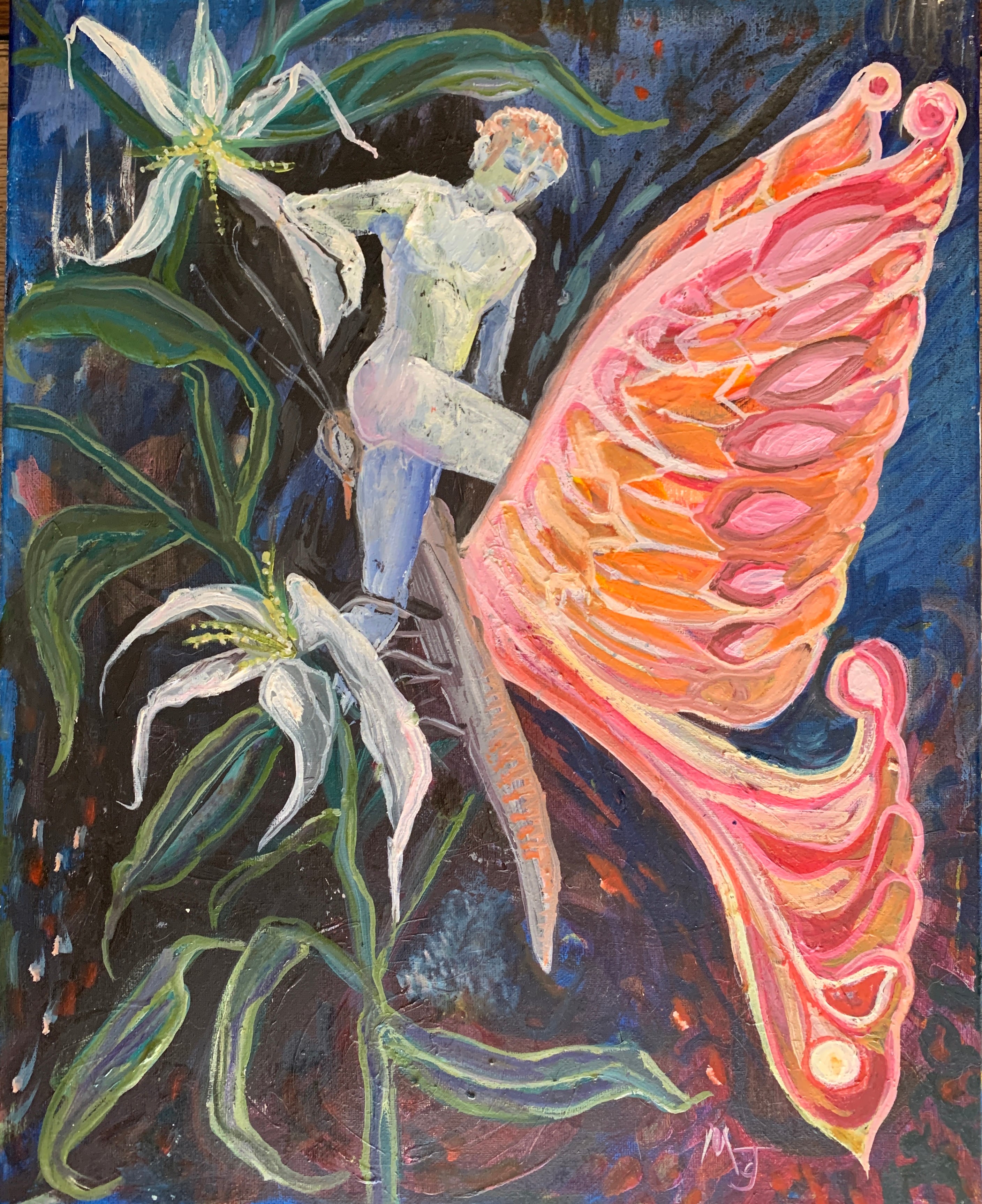 'AN ELF ALIGHTS HIS STEED FOR GREENER PASTURES' 2026 MELANI DU JARDIN OIL ON CANVAS FRAMED 50 X 60 CM