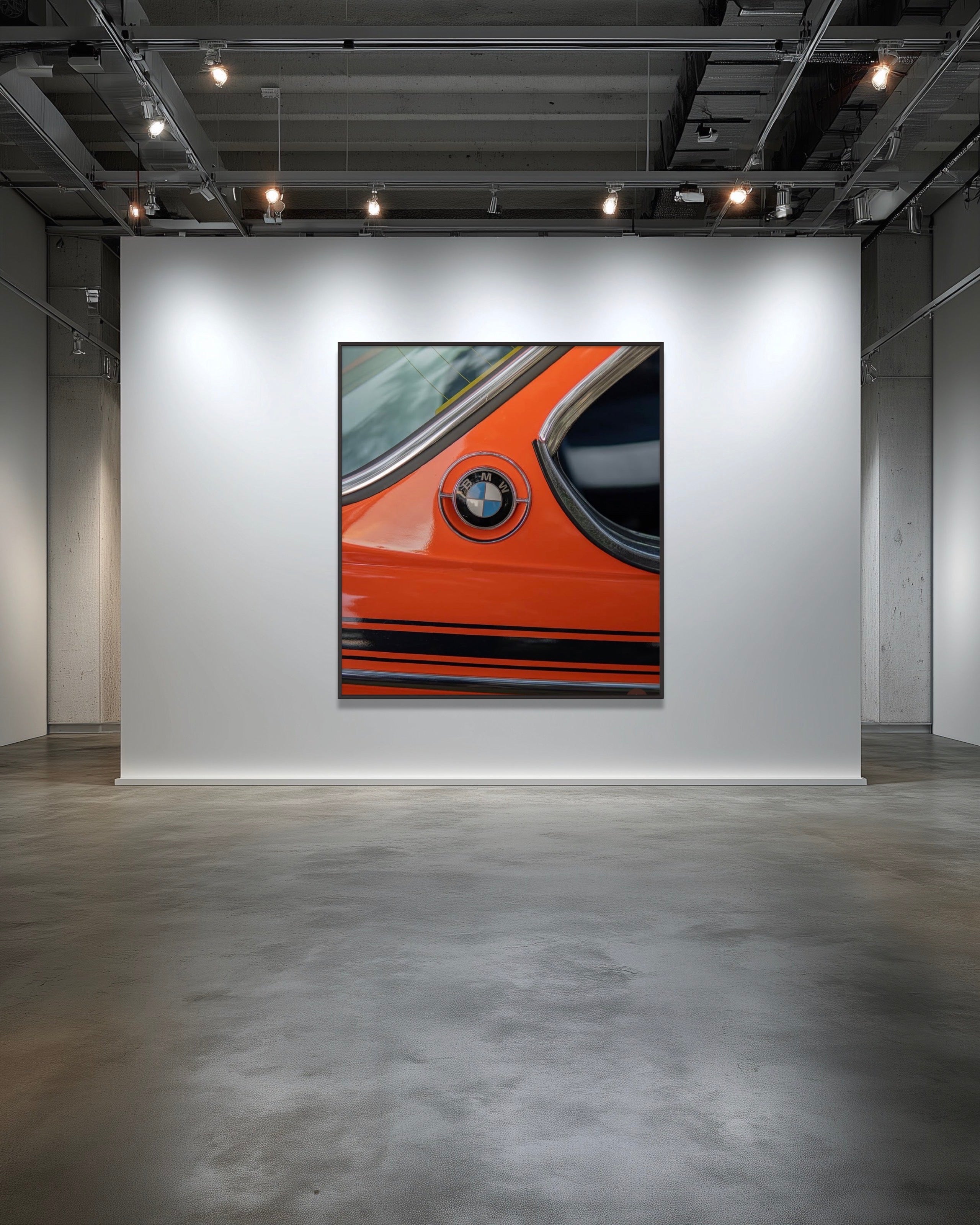 ‘BMW SHEER DRIVING PLEASURE’ LIMITED EDITION SIGNED AND FRAMED CANVAS PHOTOGRAPHIC PRINT 106 X 106 CM