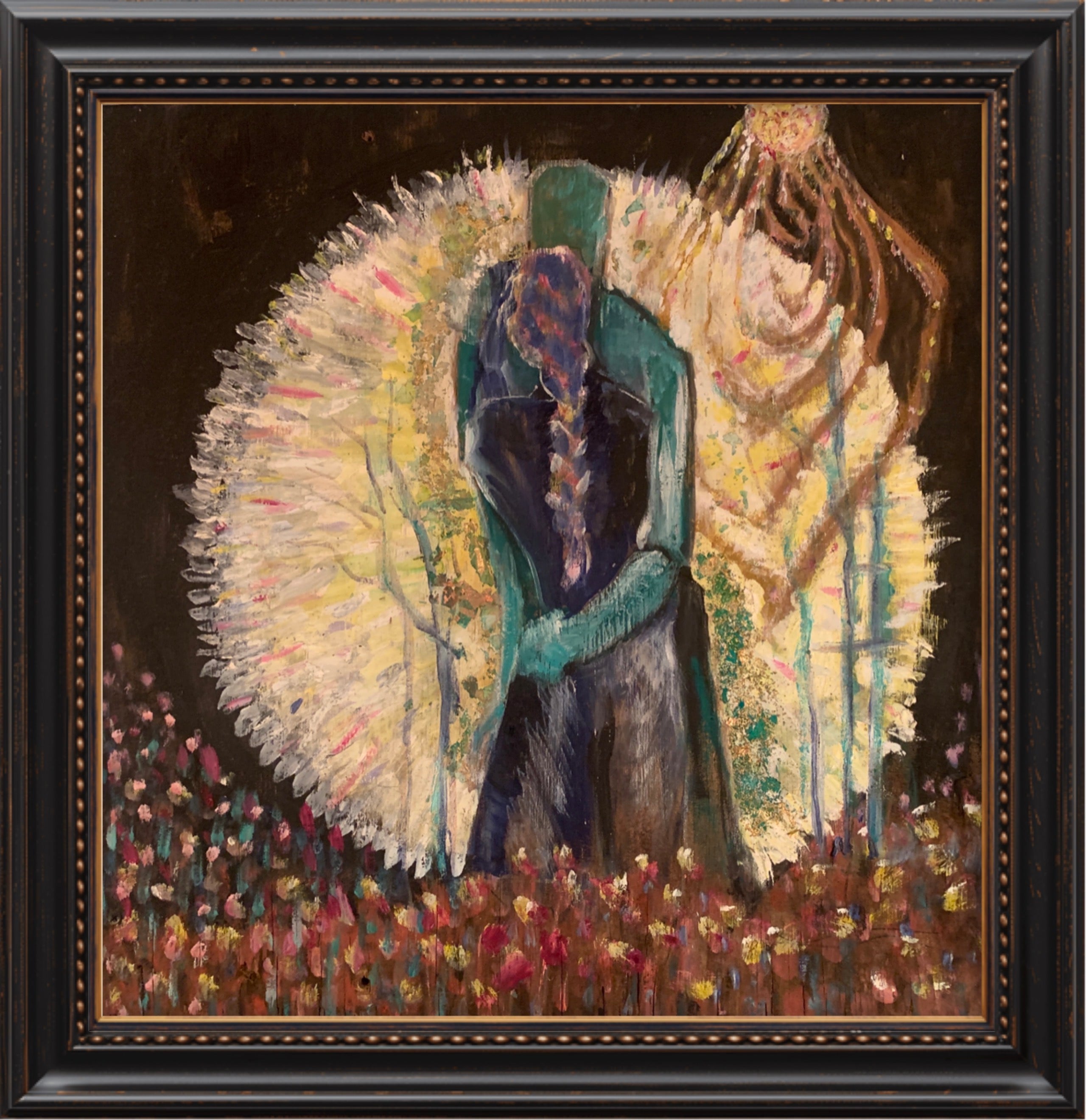 'SANTA CLAUSE WISHES' 2022 MELANI DU JARDIN OIL ON BOARD FRAMED 65 X 67 CM
