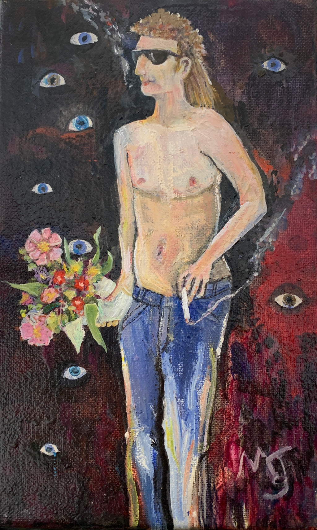 'ALL EYES ON SOMEONE’S LOVER' 2022 MELANI DU JARDIN OIL ON CANVAS FRAMED 27 X 37 CM FRAMED