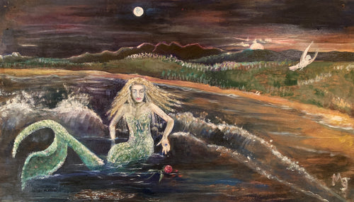 'DARK NIGHT OF THE SOUL OF THE FEMININE DIVINE - A PORTRAIT OF GRIEF' 2022 MELANI DU JARDIN OIL ON BOARD FRAMED 61 X 99 CM
