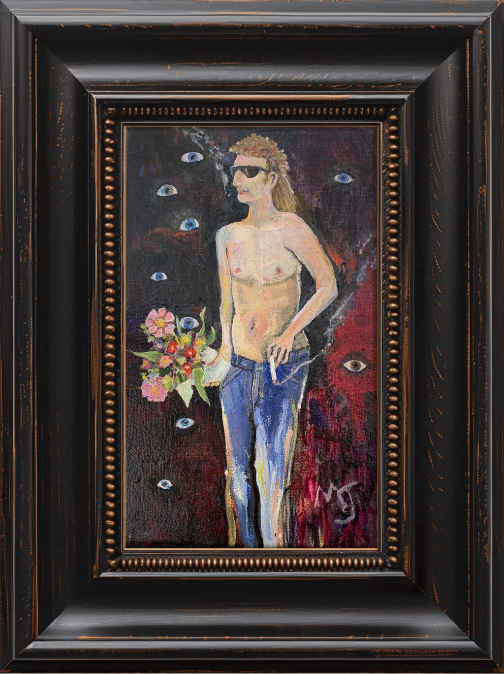 'ALL EYES ON SOMEONE’S LOVER' 2022 MELANI DU JARDIN OIL ON CANVAS FRAMED 27 X 37 CM FRAMED